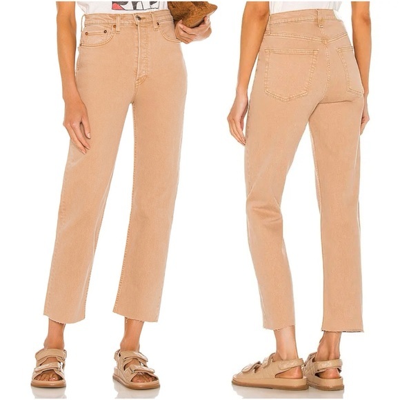 RE/DONE 70’s Stove Pipe Denim in Washed Khaki, Size 26 - Picture 1 of 10